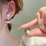 Double-sided Pearl Earrings Zirconia Ball Front Back