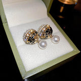 Double-sided Pearl Earrings Zirconia Ball Front Back
