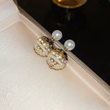 Double-sided Pearl Earrings Zirconia Ball Front Back
