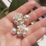 Double-Sided Pearl Stud Earrings Flower Statement Earrings