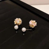 Double-Sided Pearl Stud Earrings Flower Statement Earrings