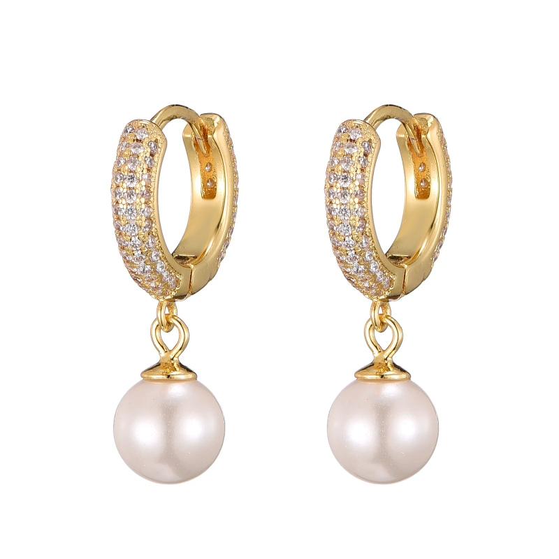 Round Freshwater Pearl Dangle Earrings CZ Women Engagement Wedding