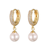Round Freshwater Pearl Dangle Earrings CZ Women Engagement Wedding