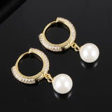 Round Freshwater Pearl Dangle Earrings CZ Women Engagement Wedding
