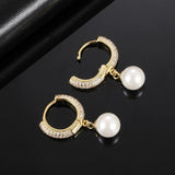 Round Freshwater Pearl Dangle Earrings CZ Women Engagement Wedding