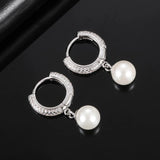 Round Freshwater Pearl Dangle Earrings CZ Women Engagement Wedding