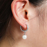 Round Freshwater Pearl Dangle Earrings CZ Women Engagement Wedding