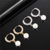 Round Freshwater Pearl Dangle Earrings CZ Women Engagement Wedding