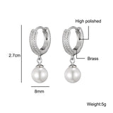 Round Freshwater Pearl Dangle Earrings CZ Women Engagement Wedding