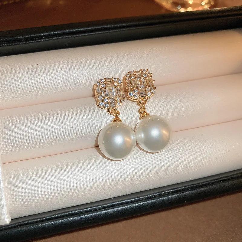 Square Pearl Earrings Sweet Women's Jewelry