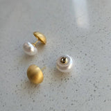 Half Metallic Ball Pearl Stud Earrings - Women Jewelry