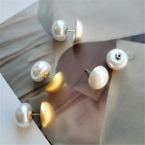 Half Metallic Ball Pearl Stud Earrings - Women Jewelry