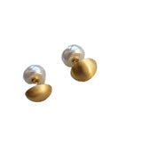 Half Metallic Ball Pearl Stud Earrings - Women Jewelry