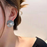 925 Silver Pearl Circle Earring Women Gift Retro Exaggeration Jewelry