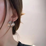 925 Silver Pearl Circle Earring Women Gift Retro Exaggeration Jewelry