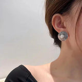 925 Silver Pearl Circle Earring Women Gift Retro Exaggeration Jewelry