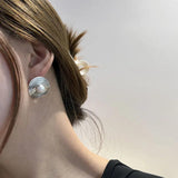 925 Silver Pearl Circle Earring Women Gift Retro Exaggeration Jewelry