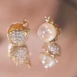 Double Sided Micro Pave Zircon Pearl Ball Earrings For Women