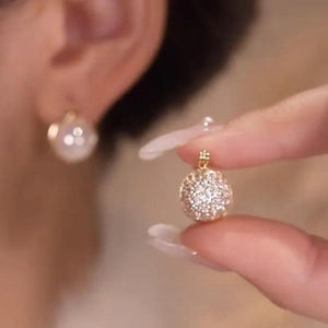 Double Sided Micro Pave Zircon Pearl Ball Earrings For Women
