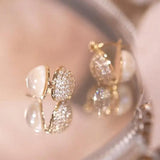 Double Sided Micro Pave Zircon Pearl Ball Earrings For Women