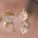 Double Sided Micro Pave Zircon Pearl Ball Earrings For Women