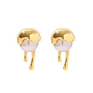 Minar High Pink Purple Faux Pearl Stud Earrings 18K Plated Brass