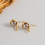 Minar High Pink Purple Faux Pearl Stud Earrings 18K Plated Brass