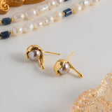 Minar High Pink Purple Faux Pearl Stud Earrings 18K Plated Brass