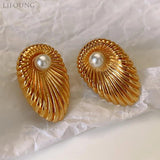 Copper Metal Pearl Earrings Retro Geometric Post Studs Vintage Styles