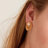 Copper Metal Pearl Earrings Retro Geometric Post Studs Vintage Styles