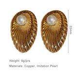 Copper Metal Pearl Earrings Retro Geometric Post Studs Vintage Styles