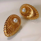 Copper Metal Pearl Earrings Retro Geometric Post Studs Vintage Styles