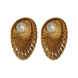 Copper Metal Pearl Earrings Retro Geometric Post Studs Vintage Styles