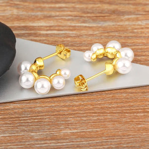 Nidin Metal Pearl Earrings Sparkling Zircon Cuff Ear Jewelry