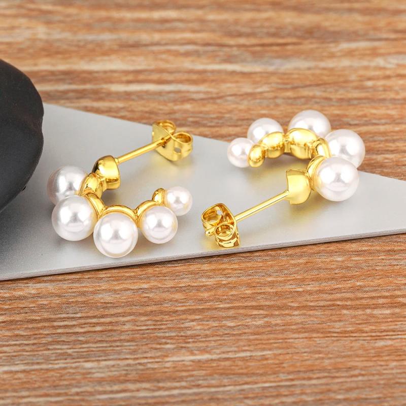 Nidin Metal Pearl Earrings Sparkling Zircon Cuff Ear Jewelry