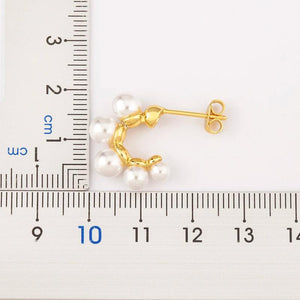Nidin Metal Pearl Earrings Sparkling Zircon Cuff Ear Jewelry