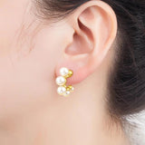 Nidin Metal Pearl Earrings Sparkling Zircon Cuff Ear Jewelry