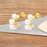 Nidin Metal Pearl Earrings Sparkling Zircon Cuff Ear Jewelry