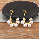 Nidin Metal Pearl Earrings Sparkling Zircon Cuff Ear Jewelry