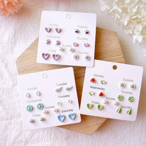 7 PCS Ceramic Earring Female Fresh Combination Joker Temperament