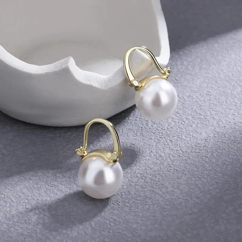 S925 Pearl Women Earrings French Retro Style Ear Clips Pink Copper Plated