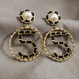 Big Letter Five V Shape Circle Pearl Earrings For Women