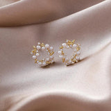 Sweet Pearl Wreath Ring Earrings - Circle Earrings