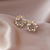 Sweet Pearl Wreath Ring Earrings - Circle Earrings