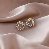 Sweet Pearl Wreath Ring Earrings - Circle Earrings