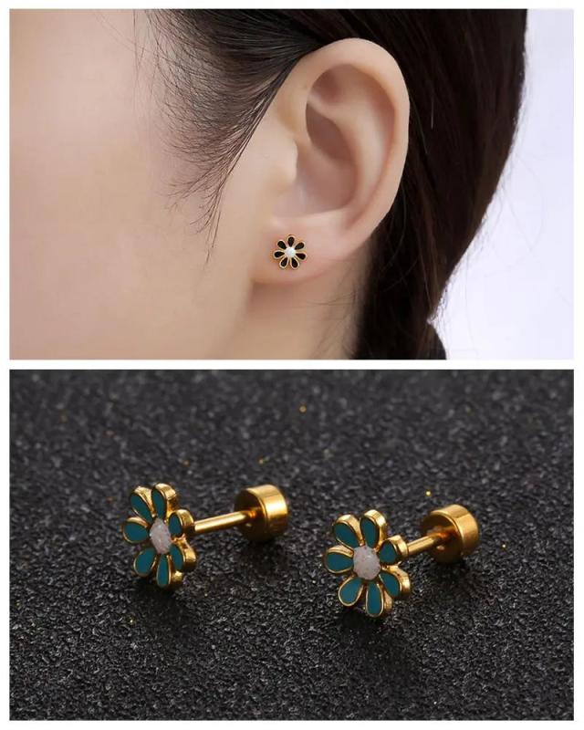 316L Stainless Steel Mini Stud Earrings for Women - Geometric Design