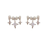 S925 Silver Needle Arc Pearl Earrings Tassel Star Women