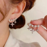 S925 Silver Needle Arc Pearl Earrings Tassel Star Women