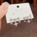 S925 Silver Needle Arc Pearl Earrings Tassel Star Women