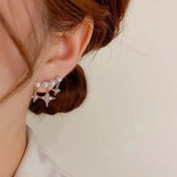 S925 Silver Needle Arc Pearl Earrings Tassel Star Women